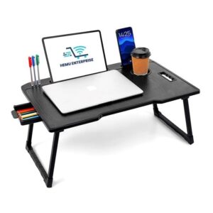 Smart Multipurpose Foldable Laptop Table with Cup Holder, Study Table, Bed Table, Breakfast Table, Foldable and Portable/Ergonomic & Rounded Edges/Non-Slip Legs (Black) 