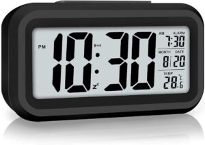 AERYS Digital Alarm Clock with Automatic Sensor, Date and Temperature Display, Compact Desk Table Clock for Students, Home, Office, Bedroom, Living Room...