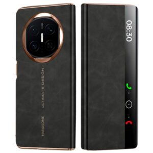 for Huawei Mate X7 Case Leather Smart View Flip Phone Cover Full Protection Auto Sleep Wake - Black 