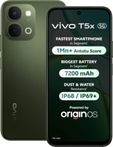 vivo T5x 5G (Cyber Green, 6GB RAM, 128GB Storage) | 50MP AI Dual Camera | 32MP Selfie | 6.76" FHD+ Display | 7200mAh Battery | Dimensity 7400-Turbo...